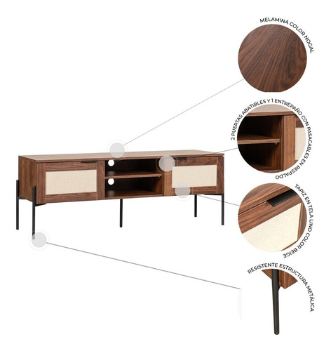 Mueble Tv Mundo In Imperia Centro Entretenimiento 150x40 Cm Color Nogal