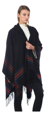 Poncho Tipo Capa Con Capucha Tejido Nuevo A Rayas For Mujer