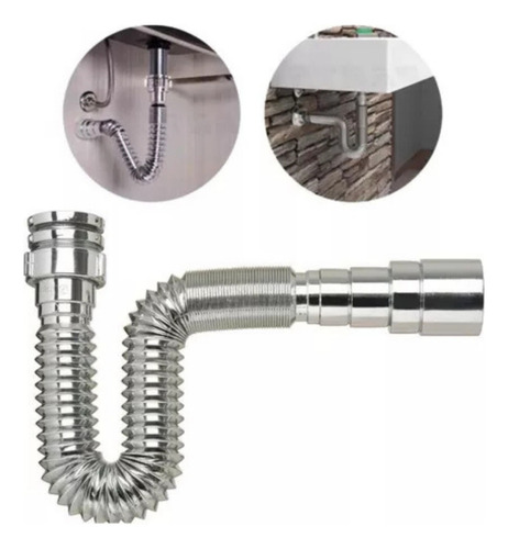 Kit 10 Sifão Cromado Extensivo 72cm Sanfonado Multiuso Wordlx Pia Banheiro Cozinha