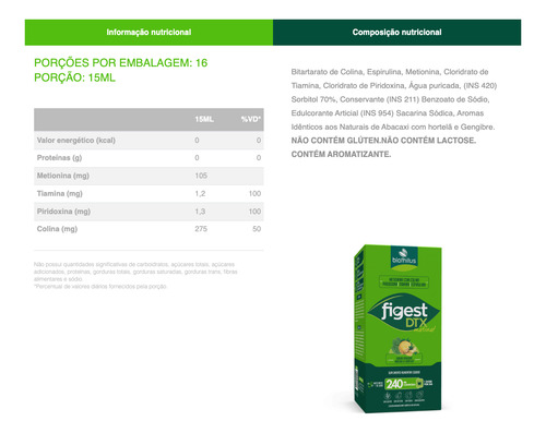 3 Biofhitus Figest Dtx 240ml Com Colina Spirulina Detox