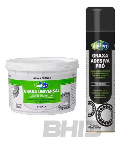 Unifort Graxa Branca Rolamentos 500g + Graxa Adesiva Spray