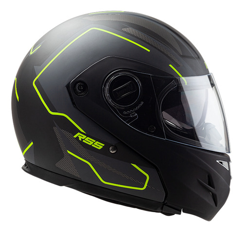 Casco Moto Hawk Rs5 Vector Resistance Rebatible Doble Visor Color Negro/amarillo Diseño Resistance Negro/fluo Tamaño Del Casco L