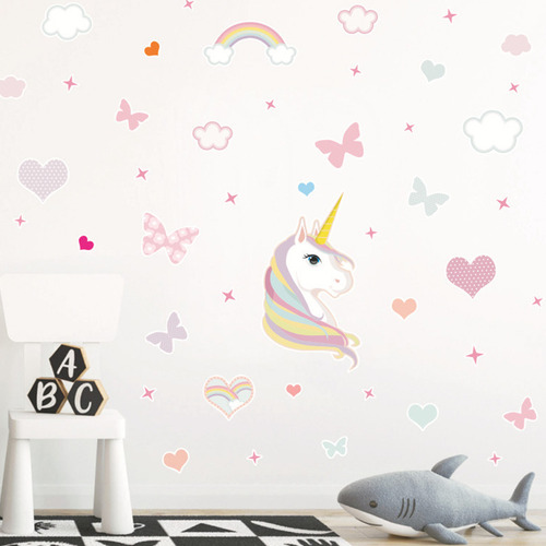 Set De Pegatinas De Pared Con Diseño De Unicornio Y Arcoíris