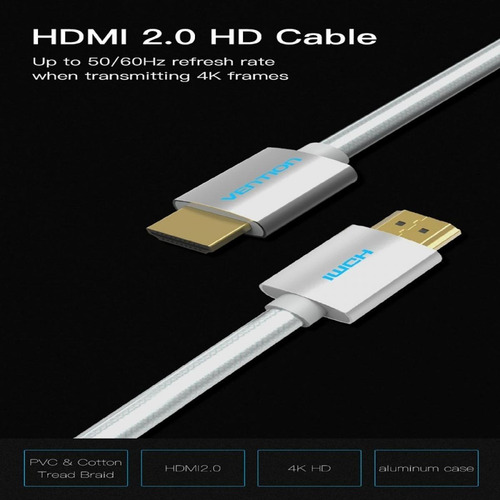 Imagen 2 de 6 de Cable Hdmi 2.0 Premium Cert 4k 1.5 Mts 18gbps 50/60 Vention