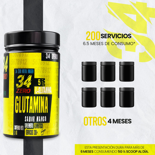 34 Zero Glutamina 1kg Varios Sabores Mango