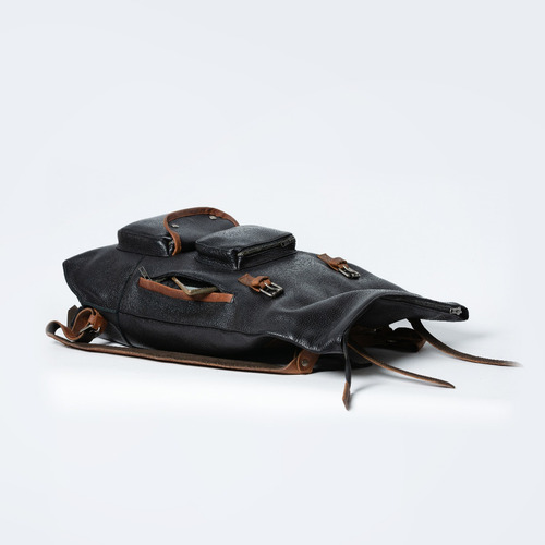 Mochila Back Pack Rolltop Para Hombre 100% Cuero Negro Cuero
