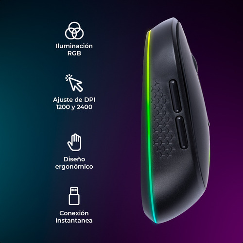 Thunder Mouse Techozne Bluetooth Luz Rgb Recargable Negro