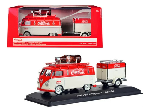 Motorcity 1:43 1960 Volkswagen Combi com trailer de Coca Cola, cor vermelha
