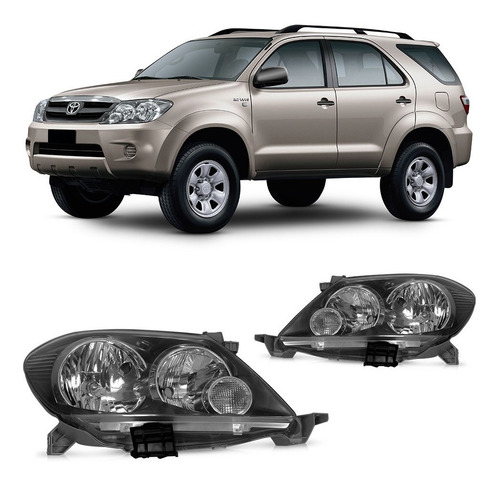 Par Farol Hilux Sw4 2005 2006 2007 2008 Mascara Negra
