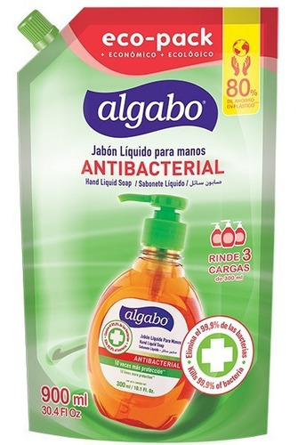 5 Jabón Líquido Algabo Antibacterial Repuesto 900 ml ( Mayor