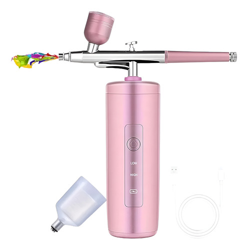 Aerógrafo Portátil Recargable Pulverizador P/uñas Multiusos Rosa