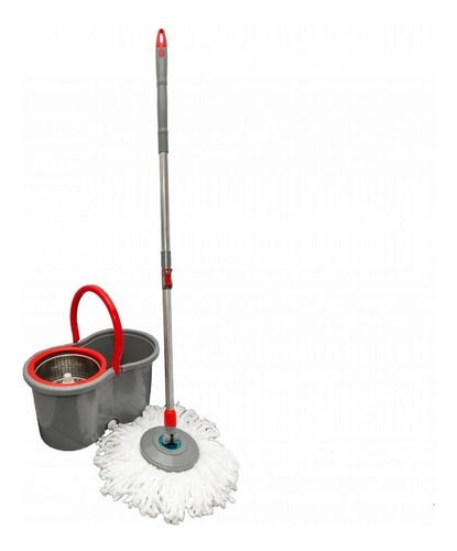 Balde Spin Mop 360° Cinza Centrifuga Inox Com 2 Esfregão