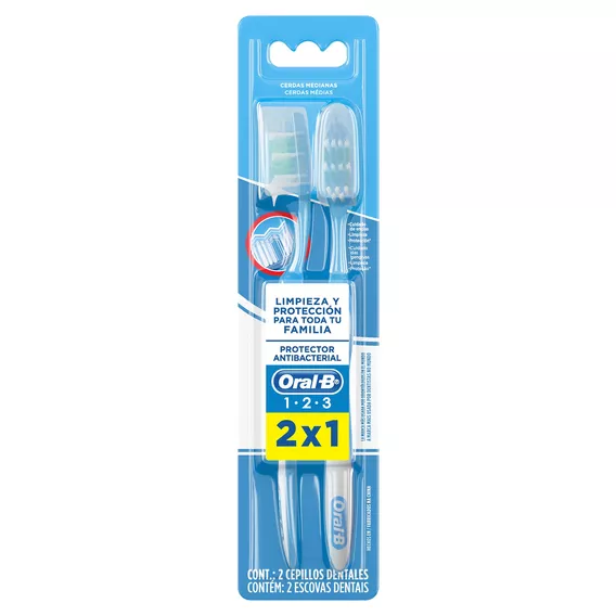Cepillo de dientes Oral-B 123 Antibacterial medio pack x 2 unidades