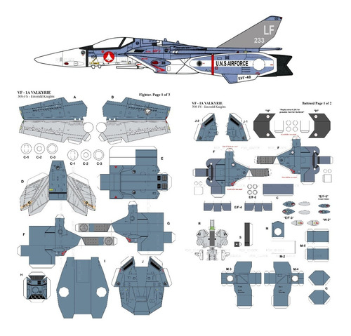 Vf-1a - 308fs Emerald Knights Robotech Papercraft