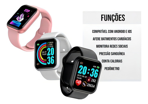 Relogio Inteligente Smartwatch D20 Bluetooth Super Cor Da Pulseira Branco