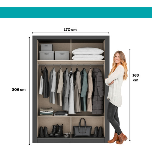 Guarda Roupa Solteiro 2 Portas Darvi Prime Carraro Ripado Preto