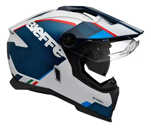 Capacete Moto Bieffe B-trail Delux Cor Branco Com Azul Desenho Li...