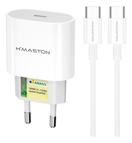 Carregador Turbo 30w Com Cabo Tipo C Para Iphone15 16 Branco