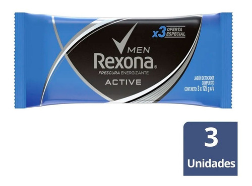 Rexona Men Active Jabon En Barra 3 Unidades X 125 Gr