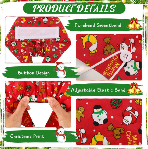 Tarpop 4 Pcs Christmas Scrub Caps Ajustable Navidad Pr...
