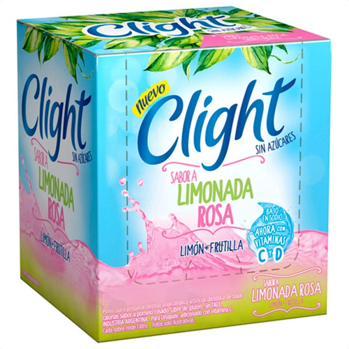 Imagen 2 de 9 de Jugo En Polvo Clight Limonada Rosa Vitaminas Sin Tacc X20