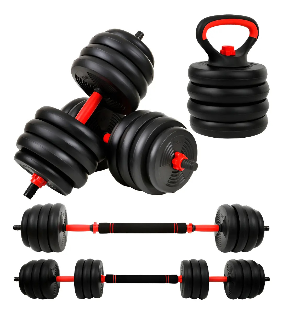 Kit 6 em 1 Halteres e Anilhas Ajustáveis Kettlebell Fit Cor Preto Sagatini 15kg
