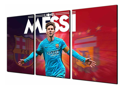 Cuadro Decorativo Messi Futbol Barcelona 3pz Moderno 168x86