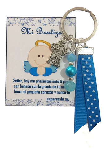 30 Recuerdos Bautizo Niño Listón Azul