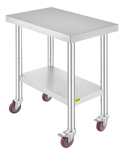 Vevor Mesa En Isla Con Ruedas Acero Inoxidable 76x46x86 Cm