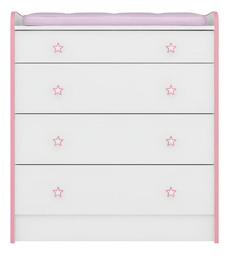 Cômoda Infantil Com Trocador 4 Gavetas Doce Sonho Cor Branco/Rosa