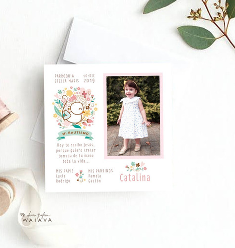 Imagen 5 de 10 de Estampas Tarjetas Bautismo De Nenas Con Foto X 2u