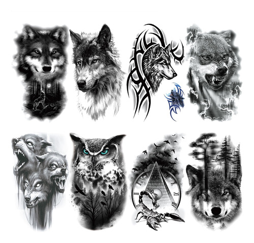 Tatuaje De Lobo Realista Temporal Para Hombres Adultos, Gran