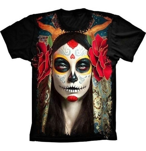 Camiseta Estilosa 3d Fullprint - Caveira Mexicana Mulher