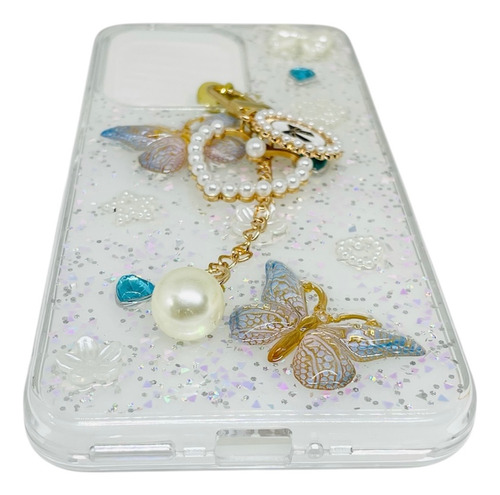 Funda Para Oppo Reno 13f Diseño Dama Con Cristal Blanco Mariposa Perla