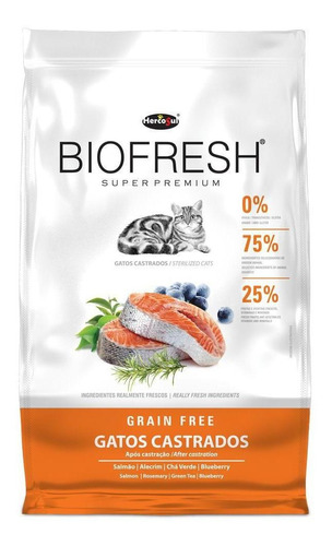Biofresh super premium castrados alimento para gato sabor salmão em sacola de 1.5kg