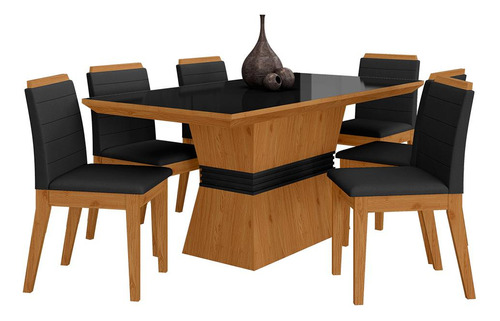 Conjunto Mesa De Jantar 6 Cadeiras Nairóbi Cinam/pre/pret-ma Cor Cinamomo/preto/preto 06 Desenho do tecido das cadeiras Liso