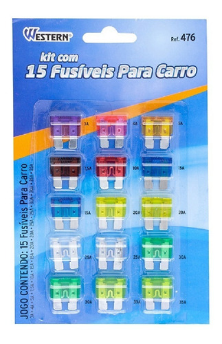 Imagem 3 de 3 de Kit Fusíveis Para Automóvel Com 15 Peças Western-476