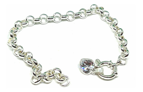 Pulsera Corazón Acero Blanco Dije Cristal Cierre Marinero