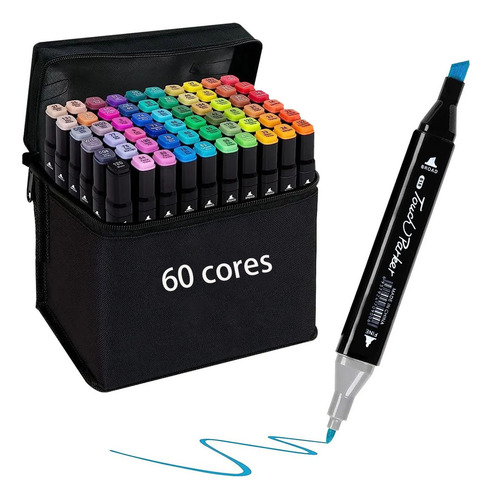 Br3 Canetinhas Coloridas 60 Cores Ponta Dupla Estojo Colorir