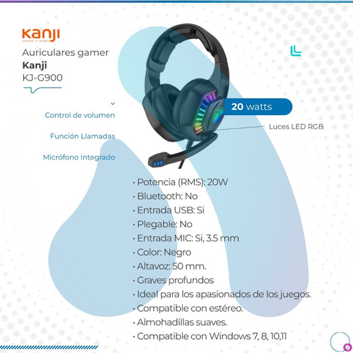 Imagen 2 de 7 de Auriculares Gamer Kanji Kj-g900 Rgb Con Micrófono