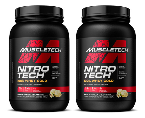 Combo X2 Proteína Muscletech Nitro Tech 100% Whey Gold X 2lb Sabor French Vanilla Creme (vainilla)