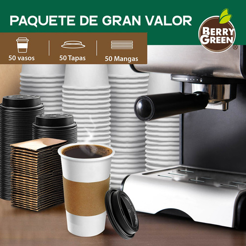 500 Vasos Blancos Para Café Apilables De 20 Oz Desechables Con Tapa Negra Y Manga Fácil de Personalizar