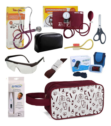 Kit Enfermagem Aparelho + Estetoscópio Colorido Premium 