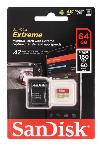 Memoria Para Gopro, Drone, Sandisk Micro Sd 64 Gb, 4k, 160mb