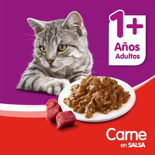 Imagen 5 de 7 de Whiskas Alimento Húmedo Gato Carne Salsa Sobre X1un