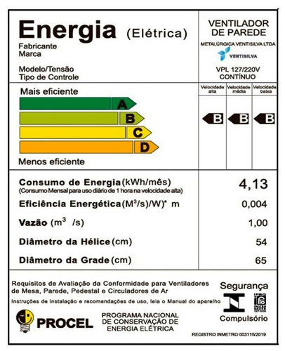Imagem 5 de 5 de Ventilador Parede Ventisilva 65cm Varias Cores 180w