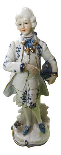 Figura Japonesa De Porcelana Estilo Francés En Azul Y Dorado