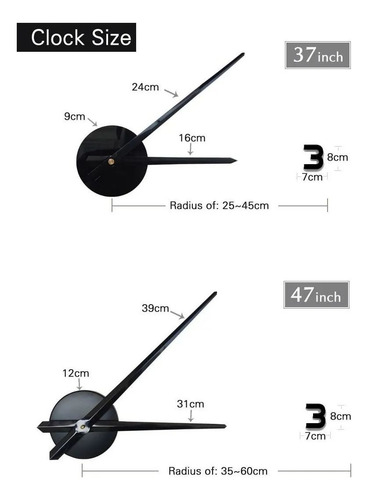Reloj De Pared Mute 3d Grande Números Negros 120cm