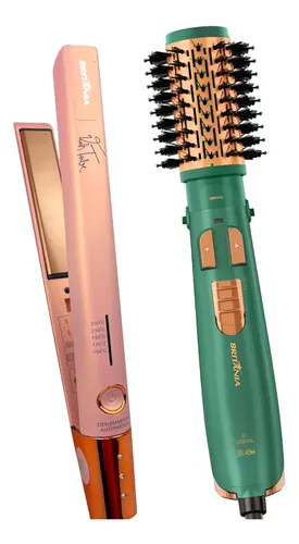 Escova Rotativa Britania 1300w Pro Íons Prancha Titanium