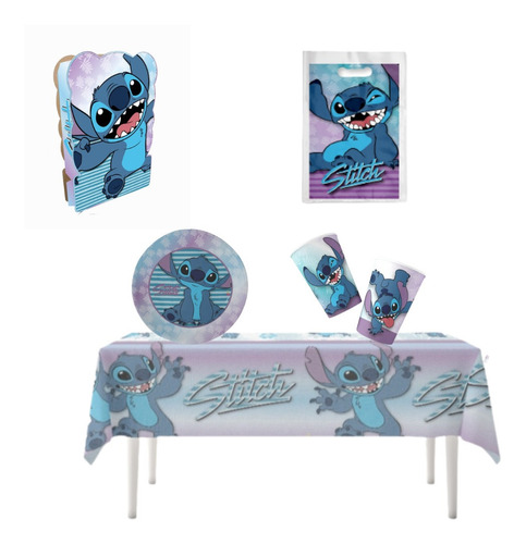 Combo Decoración Stitch Vaso Plato Piñata Mantel, Bolsitas 